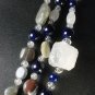 3 Strand Gemstone One of a Kind Beaded Necklace: Labradorite, Ocean Jasper, & Quartz; Couture