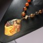 Web Agate Golden Gemstone Landscape Beaded Focal Ooak Necklace; Couture