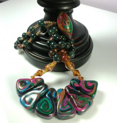 Statement Necklace, Colorful, Polymer Beads, One of a Kind; Couture