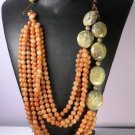 Orange / Green Jasper Gemstone Statement Necklace & Earrings - One of a Kind!; Couture