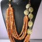 Orange / Green Jasper Gemstone Statement Necklace & Earrings - One of a Kind!; Couture