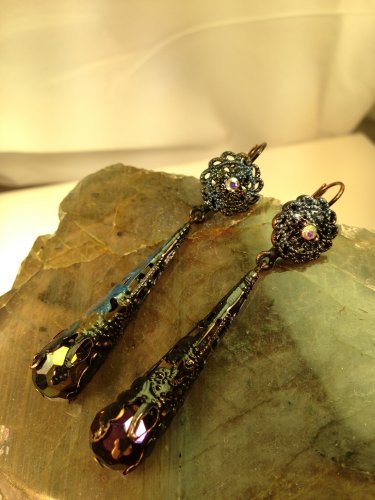 Darkness Becomes Her Mysterious Dangle Earrings; Fun Ooak Couture Unique Shinies