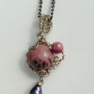 Isolde Rhodonite, Ruby Purple Pearl Pendant Necklace; Alluring, Romantically Victorian Inspired