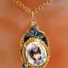 Lady London Blue Pendant Necklace:Fun Love Whimsical Ooak Shinies