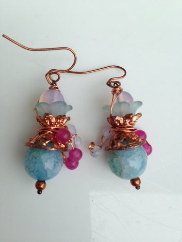 Floating Gardens Copper Dangle Earrings; Fun Ooak Couture Unique Shinies