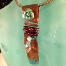 Dew & Verdigris Gernet Hammered Copper Pendant; Fun Love Whimsical Couture Unique Shinies