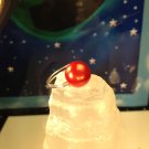 Don't Push the Red Button! Silver Plated Wire Wrapped Ring Size 5 1/2