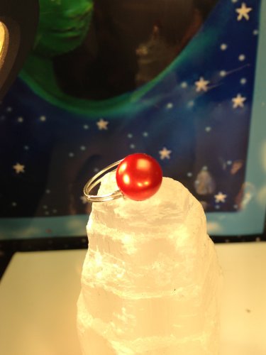 Don't Push the Red Button! Silver Plated Wire Wrapped Ring Size 5 1/2