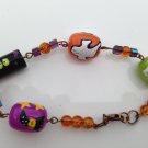 Halloween Lampwork Multi Color Bead Bracelet With Boo Eek Ghost with Crackle Orange Quartz