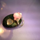 Pink Bubbles Jade & Cat's Eye Silver Plated Wire Wrapped Ring Size 7