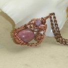Rhodonite Assymetrical Wire wrapped Pendant Charm Necklace; Whimsical Bohemian