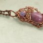 Rhodonite Assymetrical Wire wrapped Pendant Charm Necklace; Whimsical Bohemian