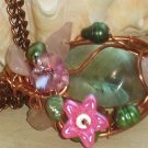 Exotic Romance- Fluorite & Pearl Wire wrapped Pendant Necklace