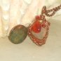 Fire Moon- Moonstone & Carnelian Wire wrapped Pendant Necklace