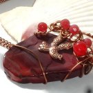 Flying At Sunset- Copper Wire wrapped Mookaite Jasper & Agate Pendant Necklace