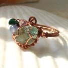 Primal Earth-Wire Wrapped Apatite and Malachite Gemstone Ring Size 7
