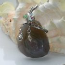 SkyDew-Agate Gemstone Wire wrapped Pendant Necklace; Whimsical Bohemian Artisan