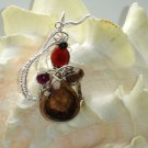 Blood & Smoke - Garnet and Smoky Quartz Wire wrapped Pendant Necklace