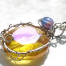 Violet and Lemon Starshine - Glass Wire wrapped Pendant Necklace: Artisan Ooak Shinies