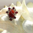 Harvest Tidings-Silver fill Wire Wrapped Citrine & Garnets Gemstone  Ring Size 7 1/2