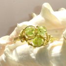 Green apple Trio- Wire wrapped Peridot brass filled Ring Size 8 :Love Whimsical Ooak Shinies