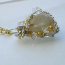 Natural Deco- Rutilated Quartz Wire wrapped Pendant Necklace; Whimsical Bohemian Artisan Ooak