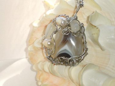Long Ago Memories - Botswana Agate Wire wrapped Pendant Necklace Ooak