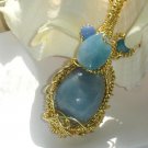 Blue Sky Seraphim - Angelite, Agate Wire wrapped Pendant Necklace