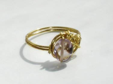 Amethyst Dew brass ring with amethyst, size 7:Love Whimsical Ooak Shinies