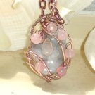 Adina- Botswana Agate Pink Tourmaline Wire wrapped Pendant Necklace; Bohemian Artisan