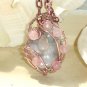 Adina- Botswana Agate Pink Tourmaline Wire wrapped Pendant Necklace; Bohemian Artisan