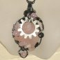 Steampunk Rose- Rose quartz Cog Black Wire Wirewrapped Pendant Necklace