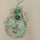 Spring Zephyr- Fluorite Pearl Aventurine Wirewrapped Pendant Necklace