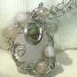 Artic Dawn- Rose Quartz Abalone Strawberry Quartz Wirewrapped Pendant Necklace