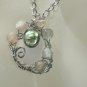 Artic Dawn- Rose Quartz Abalone Strawberry Quartz Wirewrapped Pendant Necklace