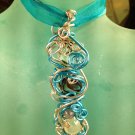 Undertow- Wire Wrapped Paua Shell, Prehnite & Fluorite Gemstone Pendant