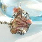 'Strawberry Cheesecake' petite ooak wirewrapped pendant on chain