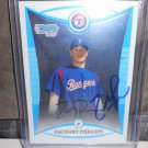 ZACHARY PHILLIPS 2008 BOWMAN CHROME PROSPECTS IN-PERSON AUTO RC RANGERS / ORIOLES / MARLINS