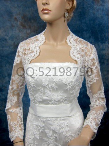 Bridal Vest 3/4 Sleeve Length Alencon Lace Beading white ivory Wedding ...