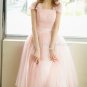 Stock Cap Sleeves Short Bridesmaid Dress A-line Pink Black Tulle Wedding Evening Party Dress MB09