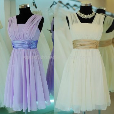 Ivory Pink Purple Short Bridesmaid Dress A-line Chiffon Evening Party Dress MB14
