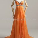 Red Orange Long Evening Dress A-line Chiffon Halter Empire Waist Wedding Party Prom Dress EP04