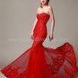 Strapless Wedding Dress Red White Ivory Bridal Mermaid Lace Wedding Gown C1319