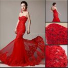 Strapless Wedding Dress Red White Ivory Bridal Mermaid Lace Wedding Gown C1319