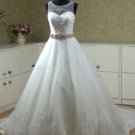 Sheer Round Neck Wedding Dress A-line Lace Edge Rhinestones SASH Wedding Ball Gown H13128