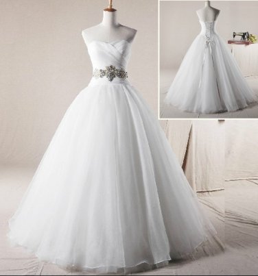 Strapless Sweethart Wedding Dress Princess Crystalstones SASH Bridal Wedding Gown H13179
