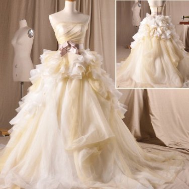 A-line Strapless Wedding Dress Princess Cream Organza Bridal Wedding Gown H13181