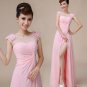 Long Bridesmaid Dresses Pink Chiffon Bridesmaid Dress A-line V-neck Evening Party Dress MB153
