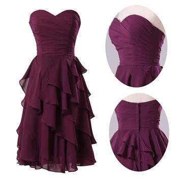 New Bridesmaid Dresses Purple Chiffon Size 2-16+Custom A-line Short Sleeves Party Dress MB170
