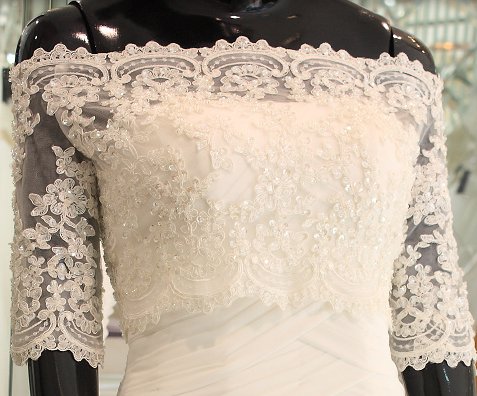 Bridal Vest 3/4 Sleeve Alencon Lace white ivory Off Shoulder Beads ...